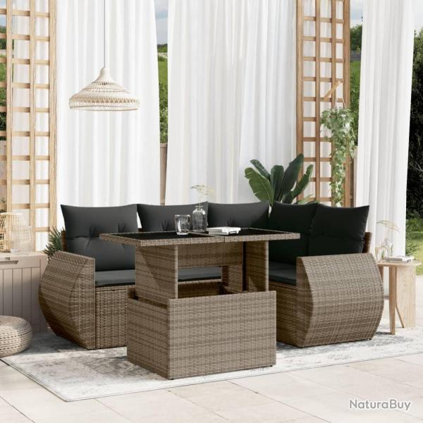 Salon de jardin 5 pcs avec coussins gris r�sine tress�e