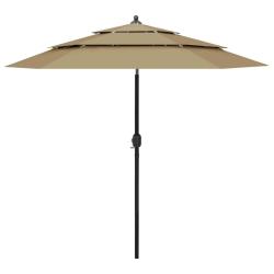 Parasol de jardin &agrave; 3 niveaux avec m&acirc;t en aluminium taupe 2,5 m