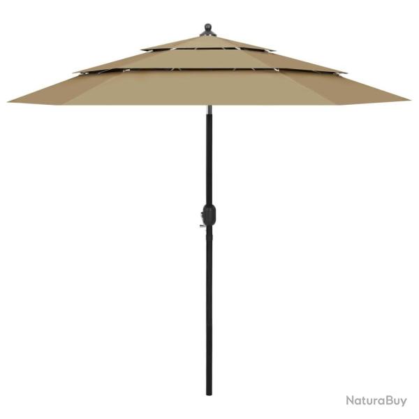 Parasol de jardin � 3 niveaux avec m�t en aluminium taupe 2,5 m