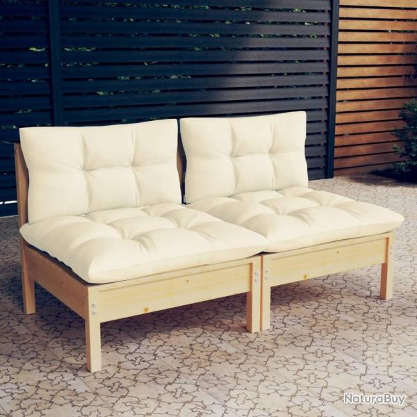 Canap� 2 places de jardin et coussins cr�me Bois de pin solide