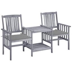Chaises de jardin avec table &agrave; th&eacute; et coussins Acacia solide