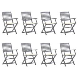 Chaises pliables d'ext&eacute;rieur lot de 8 et coussins Bois d'acacia