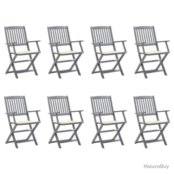 Chaises pliables d'ext�rieur lot de 8 et coussins Bois d'acacia