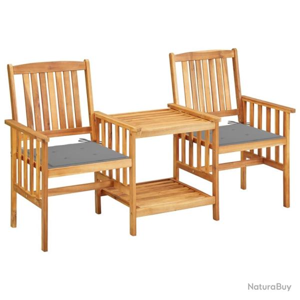 Chaises de jardin avec table � th� et coussins Acacia solide