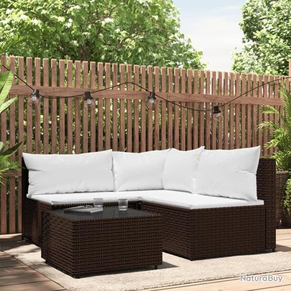 Salon de jardin 4 pcs avec coussins Marron R�sine tress�e