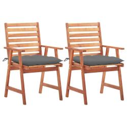 Chaises &agrave; manger d'ext&eacute;rieur lot de 2 et coussins Acacia massif