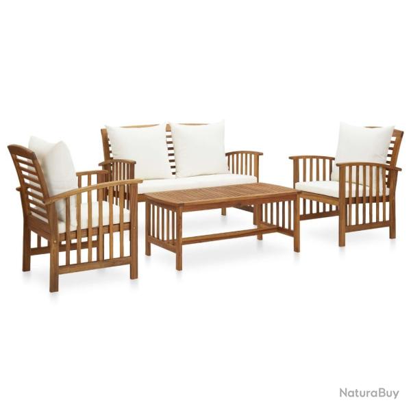 Salon de jardin 4 pcs avec coussins Bois d'acacia solide