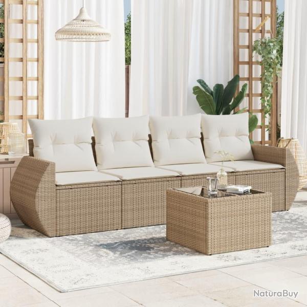 Salon de jardin avec coussins 5 pcs beige r�sine tress�e