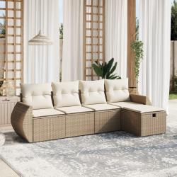 Salon de jardin avec coussins 5 pcs beige r&eacute;sine tress&eacute;e