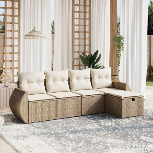 Salon de jardin avec coussins 5 pcs beige r�sine tress�e