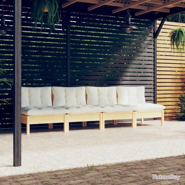 Canap� 4 places de jardin et coussins cr�me Bois de pin solide