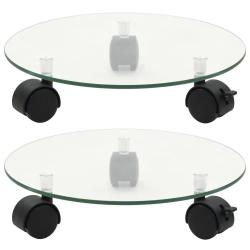 Porte-plantes roulant 2 pcs Verre tremp&eacute; 28 cm Rond