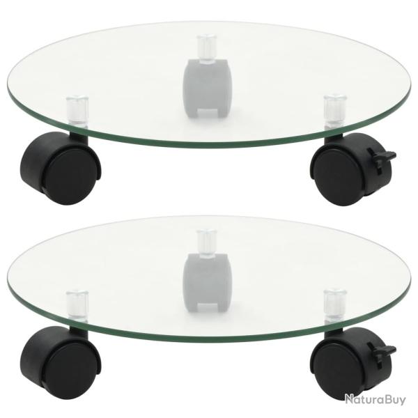 Porte-plantes roulant 2 pcs Verre tremp� 28 cm Rond