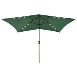 Parasol de jardin avec LED et m&acirc;t en acier Vert 2x3 m