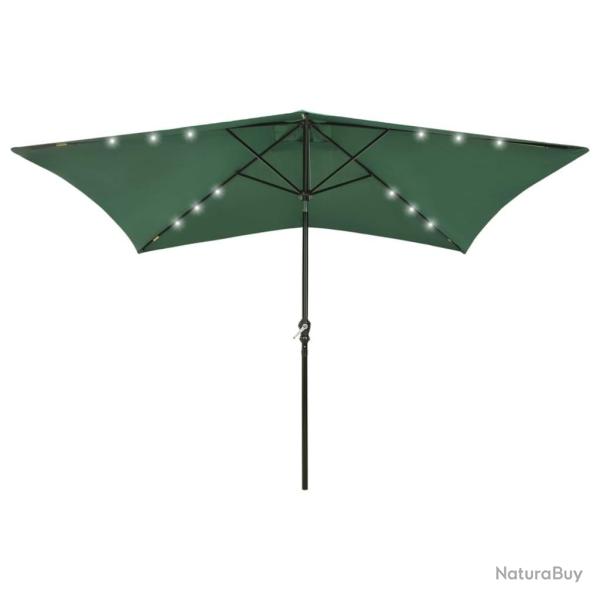 Parasol de jardin avec LED et m�t en acier Vert 2x3 m