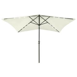 Parasol de jardin avec LED et m&acirc;t en acier sable 2x3 m