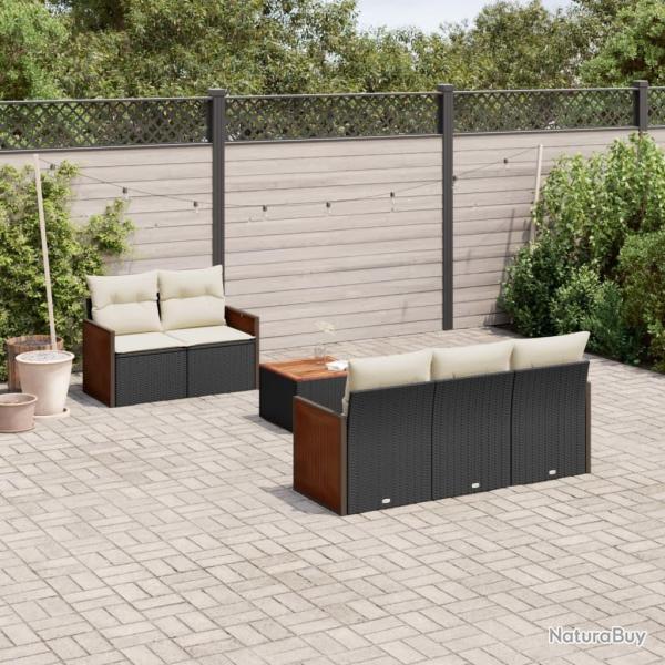 Salon de jardin 6 pcs avec coussins noir r�sine tress�e