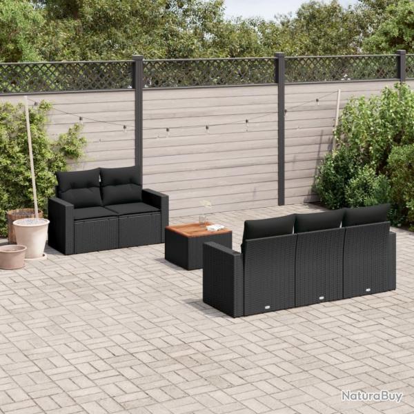 Salon de jardin 6 pcs avec coussins noir r�sine tress�e