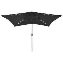 Parasol de jardin avec LED et m&acirc;t en acier noir 2x3 m
