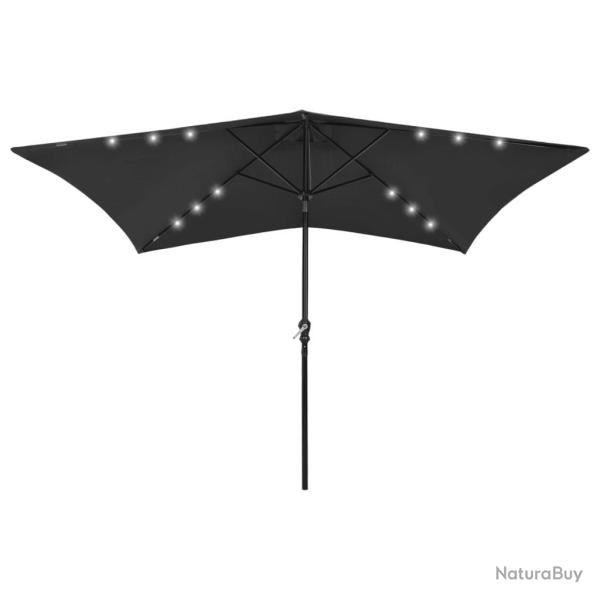 Parasol de jardin avec LED et mt en acier noir 2x3 m