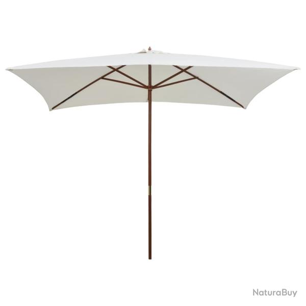 Parasol avec poteau en bois 200 x 300 cm Blanc cr�me