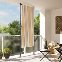 Store roulant d'ext&eacute;rieur jaune et blanc 120x270 cm tissu acier