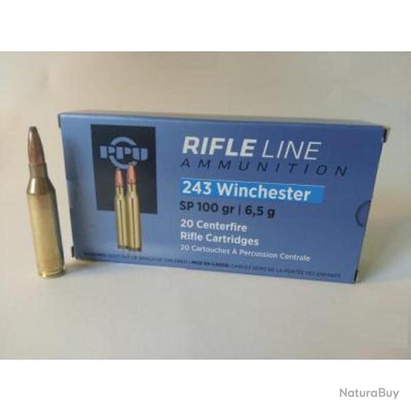 Cartouches PPU Calibre 243 Winchester SP 100 grs - Boite de 20 unit�s