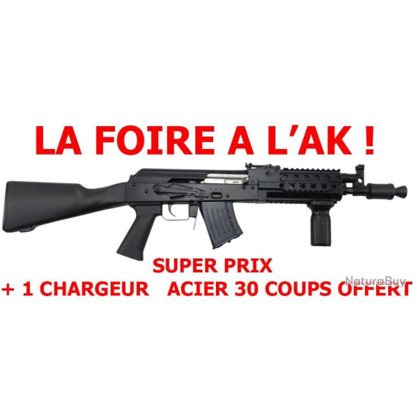FOIRE A L'AK ! CARABINE WBP AK MINI JACK TACTICAL CAL.7.62x39 + CHARGEUR 30 COUPS ACIER OFFERT