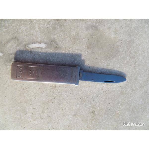 Ancien canif/couteau pliant publicitaire "ESSO" corps m�tal & lame INOX - FRANCE (Vers 1950-60)