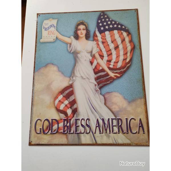 PLAQUE MTAL VINTAGE  "GOD BLESS AMERICA"