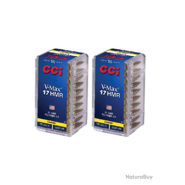 100 MUNITIONS CCI CALIBRE 17HMR V-Max 17 Grains - 2 Boites de 50