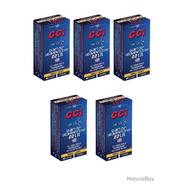 250 MUNITIONS CCI calibre 22LR Quiet-22 Segmented HP 40 grains - 5 Boites de 50