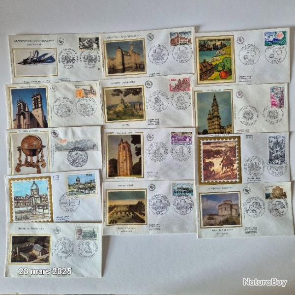 Lot de 13 enveloppes premier jour, philat�lie,  1977-85, Buffet, Landevennec, esquelbecq,
