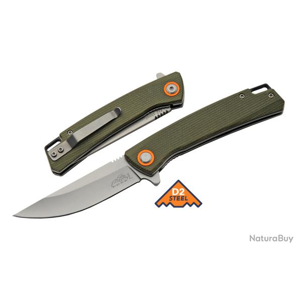 Couteau Rite Edge Lame Clip Point Acier D2 Manche Micarta Vert Linerlock Clip IKBS CN4010GN