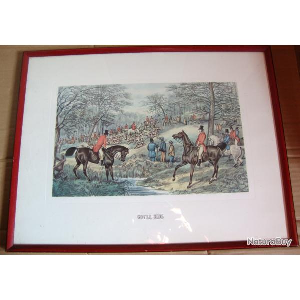 Gravure de chasse anglaise XXe scne de chasse  courre