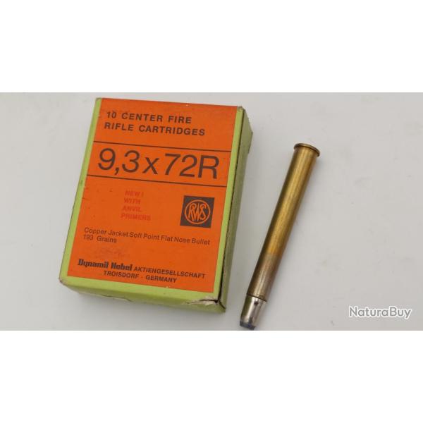 9,3X72R BOITE DE 10 CARTOUCHES RWS CALIBRE 9.3 X 72 R 193 GRAINS Categorie C Neuf
