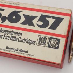 5,6X57 BOITE DE 20 CARTOUCHES RWS CALIBRE 5.6 X 57 4.8g / 74grains Categorie C Neuf