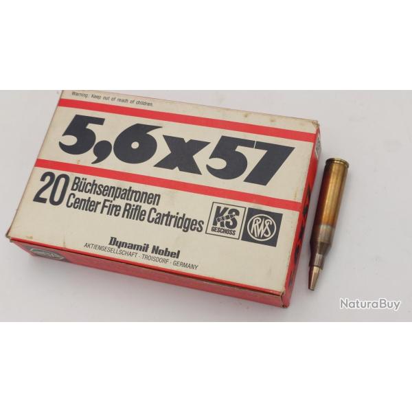 5,6X57 BOITE DE 20 CARTOUCHES RWS CALIBRE 5.6 X 57 4.8g / 74grains Categorie C Neuf
