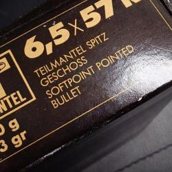 6,5X57R BOITE DE 20 CARTOUCHES RWS T MANTEL CALIBRE 6,5 X 57 R SOFT POINT 6G. 93 GRAINS Categorie C 