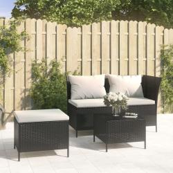 Salon de jardin 3 pcs avec coussins Noir R&eacute;sine tress&eacute;e