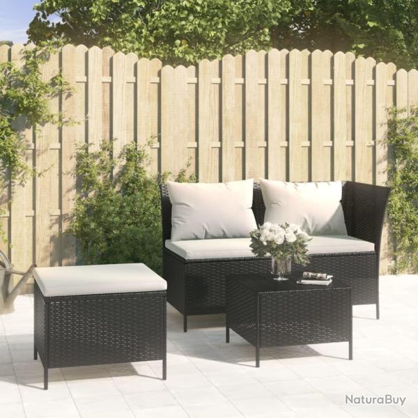 Salon de jardin 3 pcs avec coussins Noir R�sine tress�e