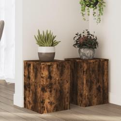 Supports pour plantes 2 pcs ch&ecirc;ne fum&eacute; bois d'ing&eacute;nierie
