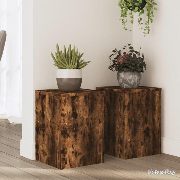 Supports pour plantes 2 pcs ch�ne fum� bois d'ing�nierie