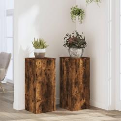 Supports pour plantes 2 pcs ch&ecirc;ne fum&eacute; bois d'ing&eacute;nierie