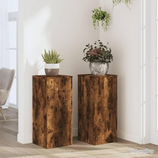 Supports pour plantes 2 pcs ch�ne fum� bois d'ing�nierie