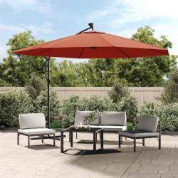Parasol de jardin en porte-&agrave;-faux avec lumi&egrave;res LED terre cuite