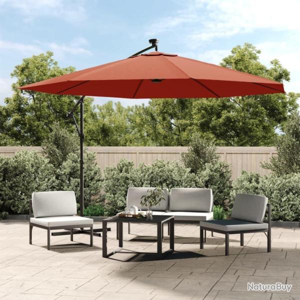 Parasol de jardin en porte-�-faux avec lumi�res LED terre cuite