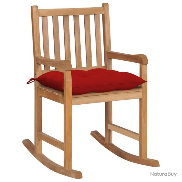 Chaise  bascule avec coussin rouge Bois de teck solide