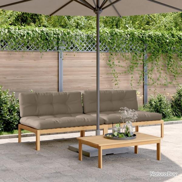 Canap�s centraux palette de jardin 2pcs et coussins bois acacia