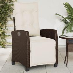 Chaise inclinable de jardin repose-pied marron r&eacute;sine tress&eacute;e